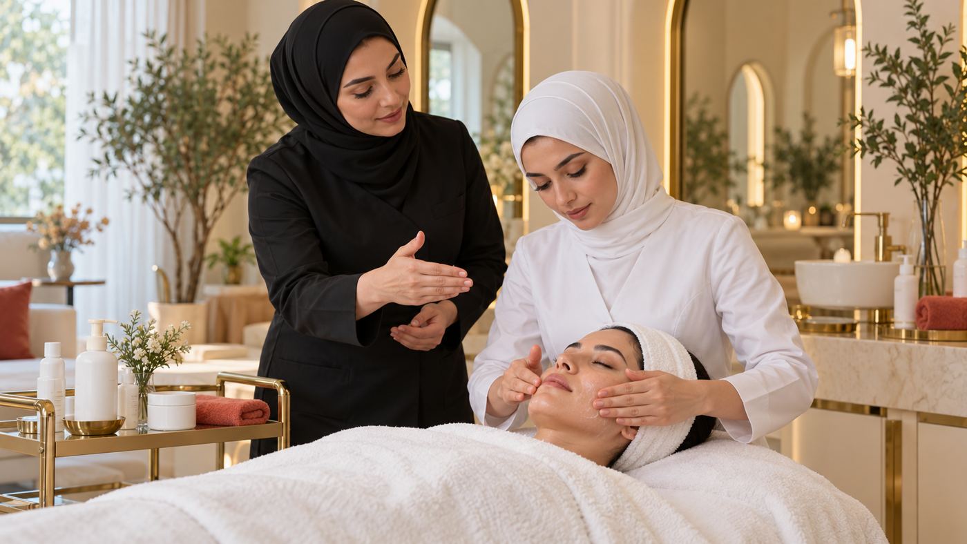 تدريب على العناية بالبشرة في الأكاديمية
